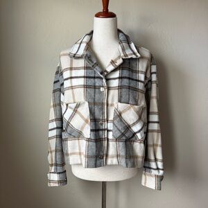 For The Republic Jacket Cropped Multicolored Plaid Long Sleeve Women’s Large